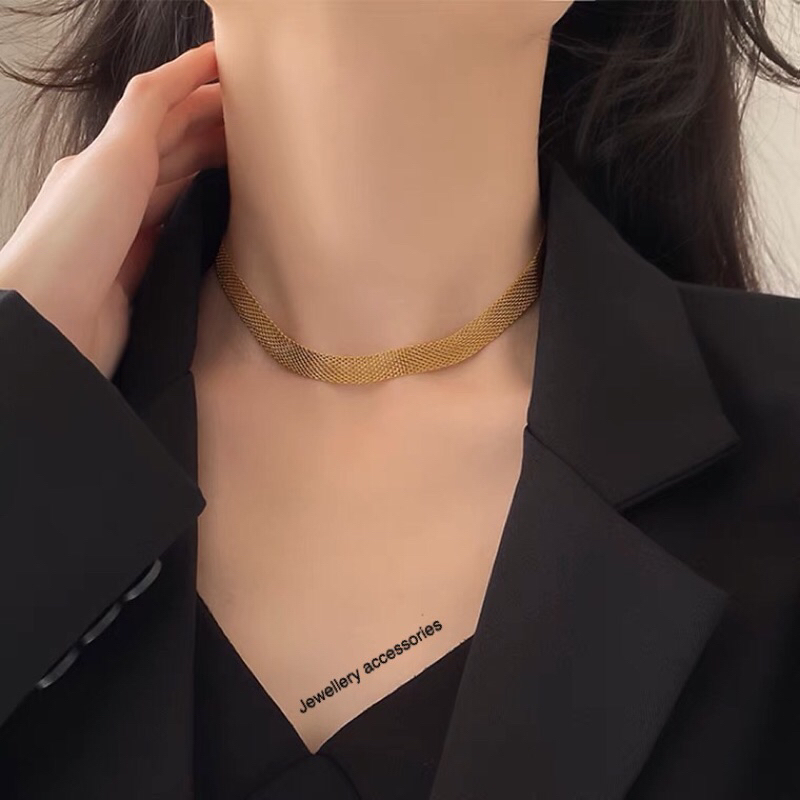 Kalung Titanium Choker Gold Elegan Korea Trending Fashion Style