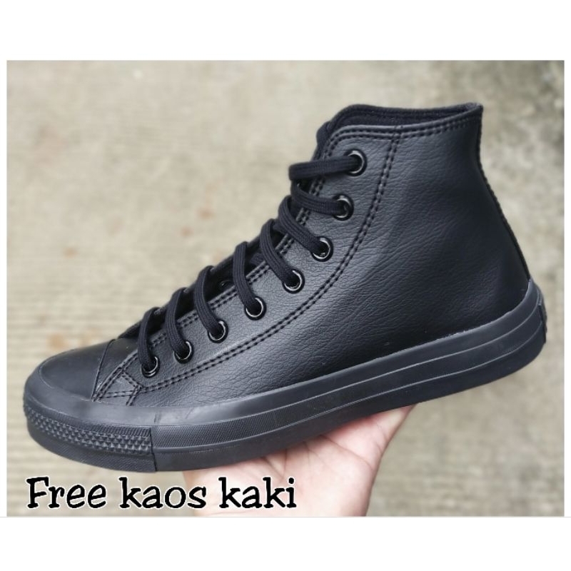 CNVERESEEeeee KULIT HIGH Sepatu Sneakers Pria Tinggi Full Hitam Kulit Sintetis Tali HIGH FULL BLACK 