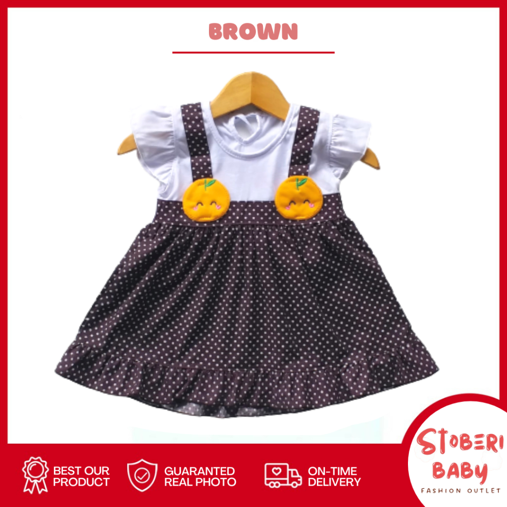 stoberi baby - (EXCLUSIVE ON STOBERI BABY) Dress Bayi Motif Animal Lucu Baju Bayi Perempuan / QIU2 ORANGE DOTTY