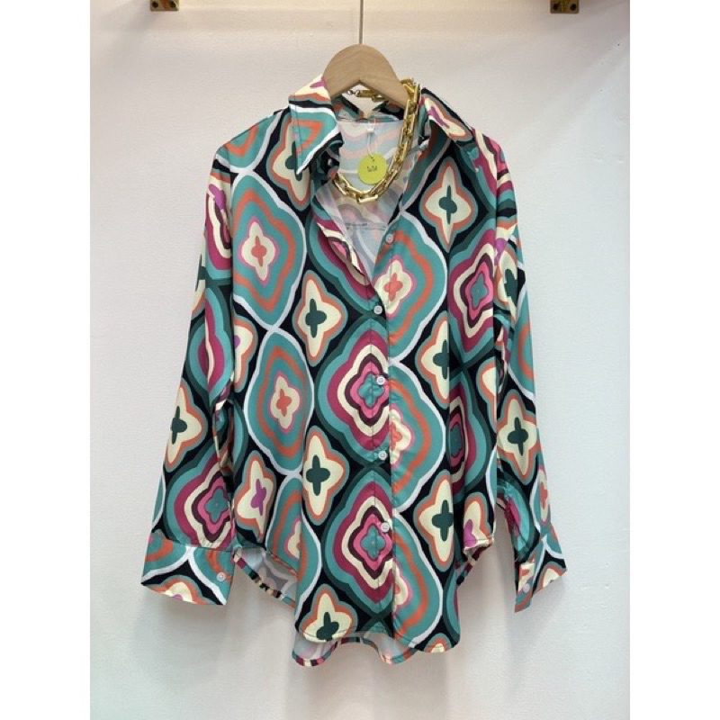 Kemeja Print Emerald / Baju Atasan Wanita Import