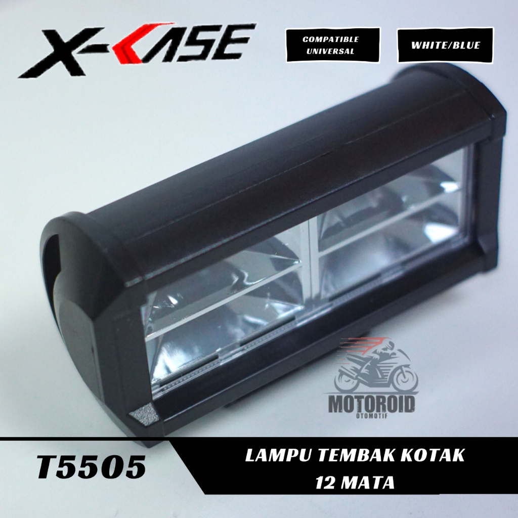 LAMPU TAMBAHAN MOTOR MOBIL LED XCASE 5505 12 MATA TERANG LAMPU KOTAK TEMBAK KABUT UJAN UNIVERSAL