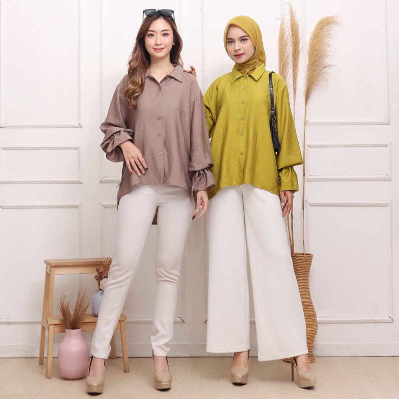 RAHEL SHIRT KEMEJA LINEN BASIC SHIRT KEMEJA WANITA KEMEJA POLOS OVERSIZED ATASAN JUMBO XXL