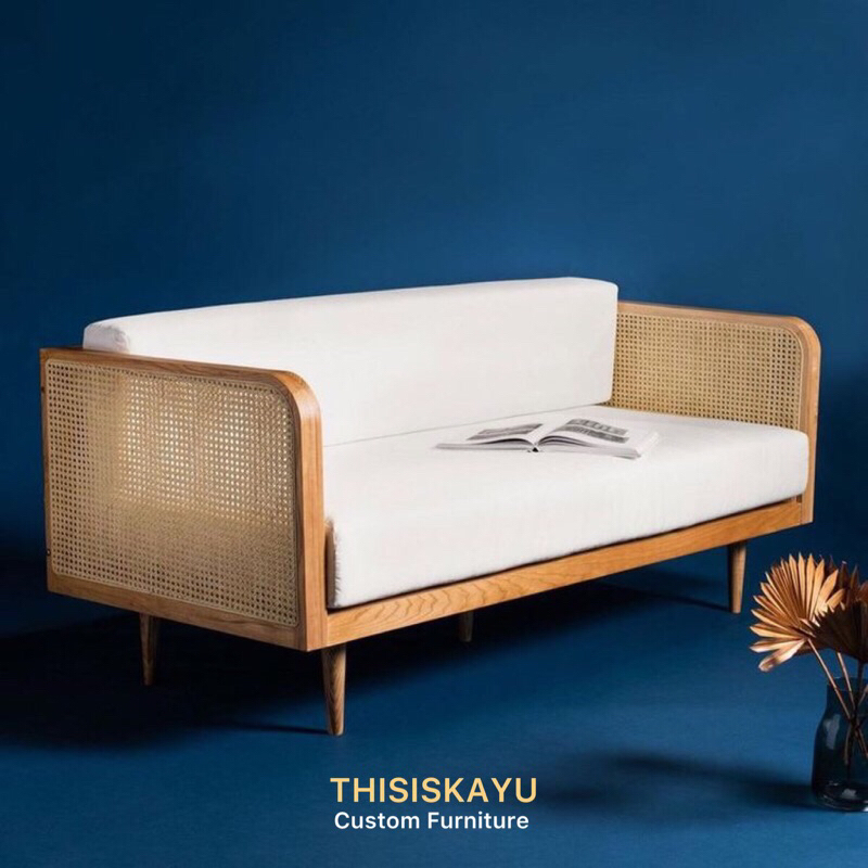 SOFA TAMU VINTAGE ANYAMAN ROTAN | SOFA VINTAGE KAYU JATI ASLI DENGAN ANYAMAN ROTAN GAYA JAPANESE STY