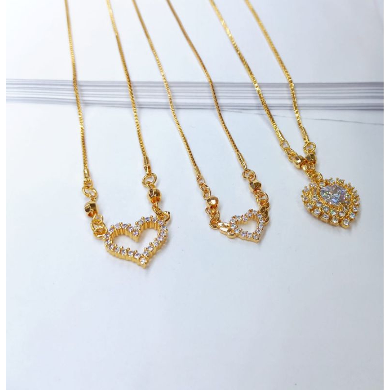 KALUNG WANITA PLUS LIONTIN LOVE KOMBINASI ZIRCON LAPIS EMAS