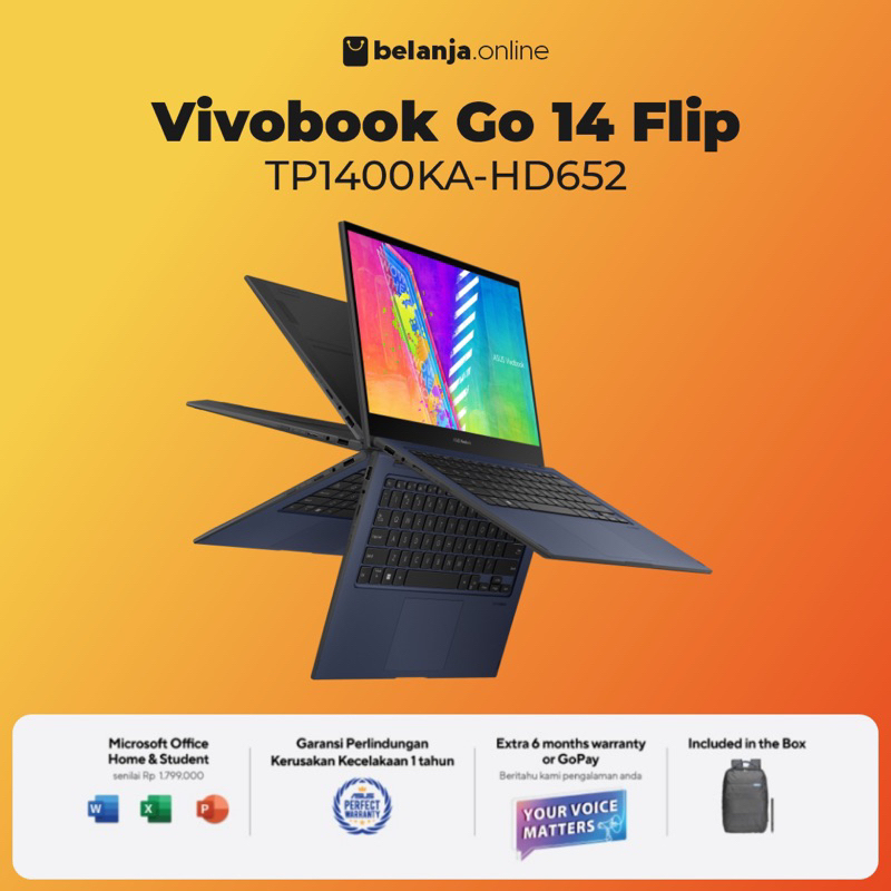 ASUS Vivobook Go 14 Flip TP1400KA N6000 8G 512G 14" HD TOUCH SCREEN X360 + PACKAGING KAYU