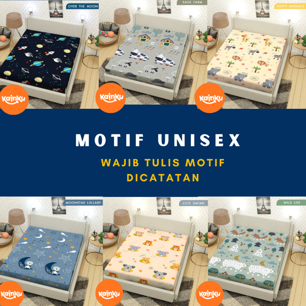 Sprei Waterproof Abstark &quot;MOONSTAR LULABY AWAN BINTANG BULAN KOTAK&quot; Anti Ompol ukuran 180x200 160 120 90 WP