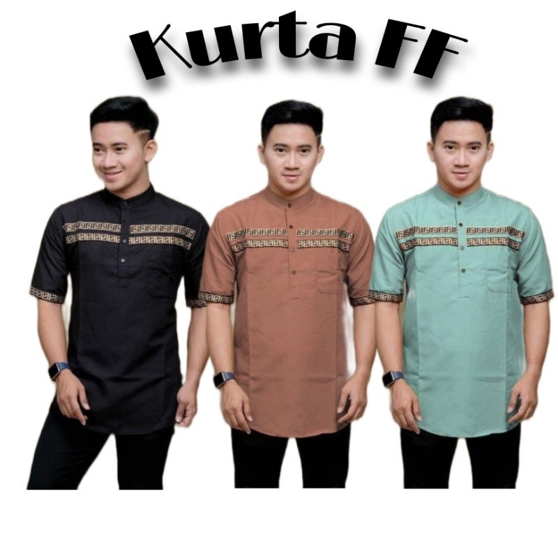 Baju Lebaran Pria Kemeja Kurta FF Baju Koko Lebaran Kemeja Pendek Polos Kemeja Idul Fitri Kemeja Cowo Baju Muslim Kemeja Pria Lengan Pendek Baju Pengajian Pria