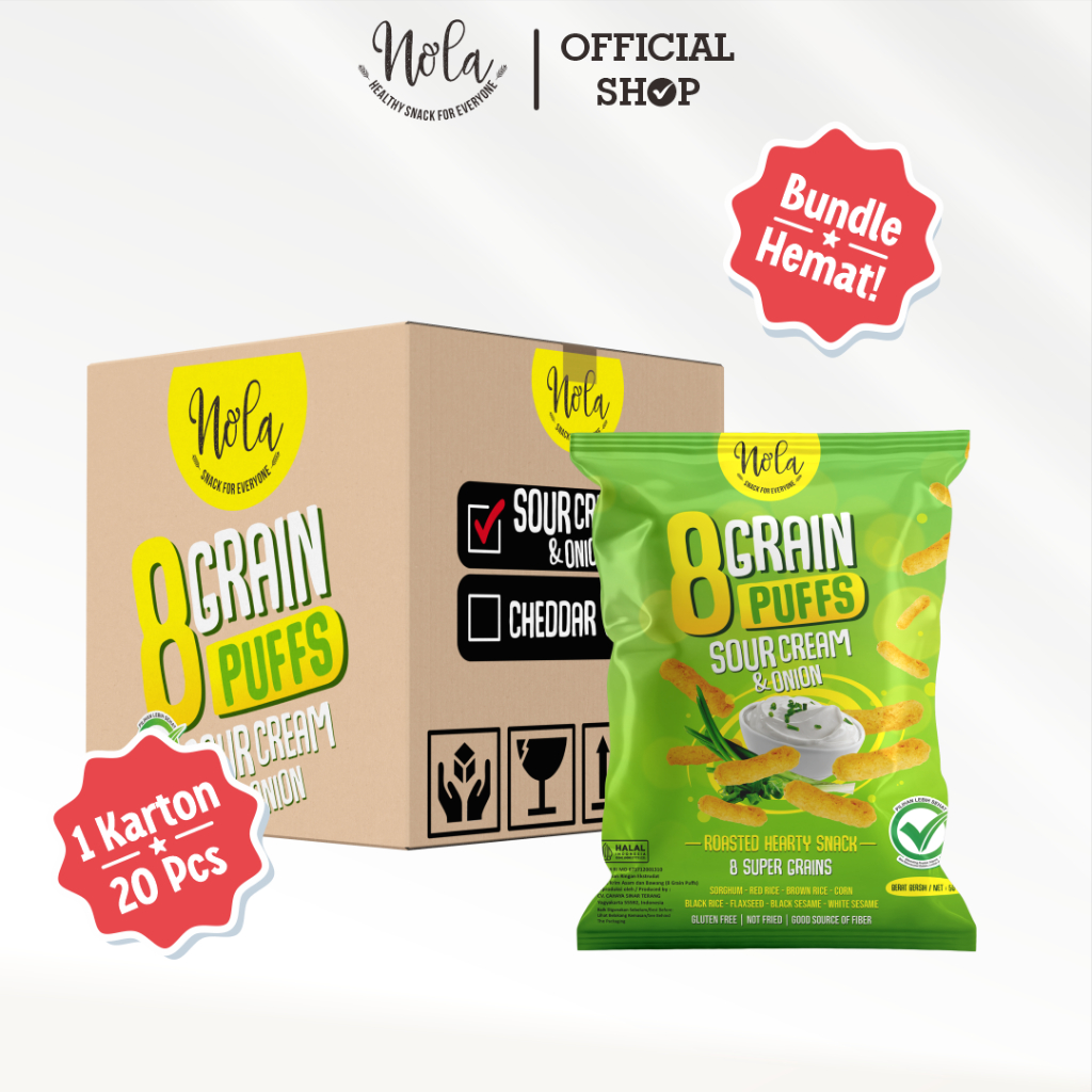 

Bundle Hemat 20 PCS Nola 8 Grain Puffs Sour Cream & Onion (Rasa Krim Asam dan Bawang) @50 Gram