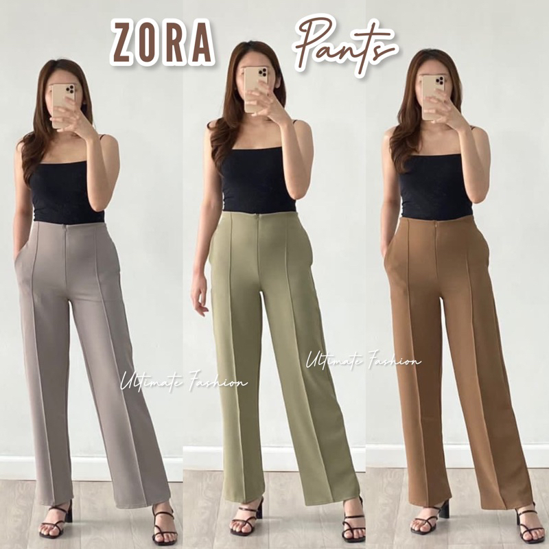 Zora Zipper Cullote Pants - Celana Kulot Sleting Bahan Scuba Crepe Premium - Celana Panjang Wanita Import 833