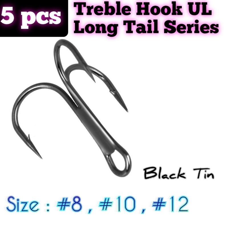 Treble Hook UL Hitam Model Long Tail Size #8 #10 #12