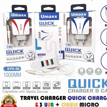 Charger LED 4 in 1 Branded 3 USB + kabel Micro Usb Port LED Kualitas Super Mantap