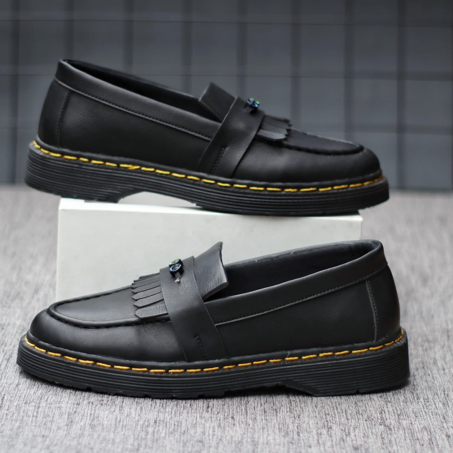 Sepatu Penny Loafers Pria Kulit Pu Sinthetic Slip On Formal Hitam Original Enoz Smile