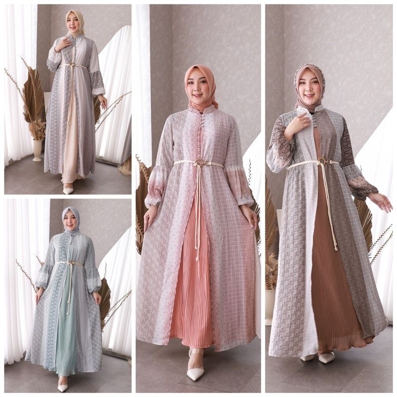 (COD) NEW SET PAKAIAN WANITA  GAMIS PLISKET BAHAN CERUTI PREMIUM HIGTH QUALITY MOTIF GIES ORIGINAL B