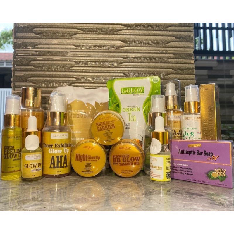 Refliskin | BB glow tamanu | moisturizer 10x ceramide | serum glow up | serum tamanu | night cream luxury | serum acne luxury | night retinol glow up | fw gold | fw blemsih | bar soap | toner aha toner essense | gluta aha lotion