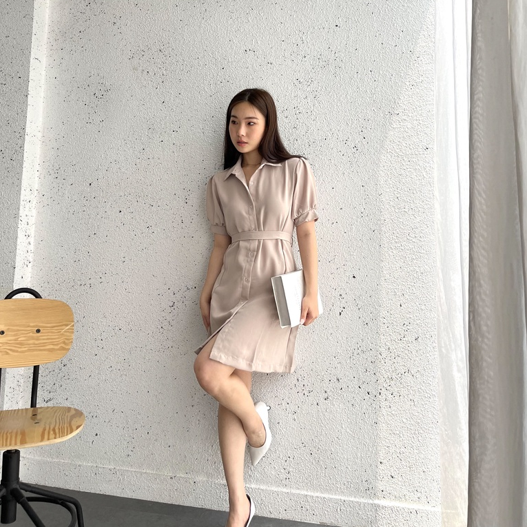 Fushi Puff Sleeve Dress / Dress Midi Wanita