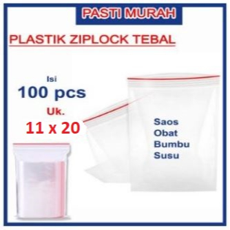 Ada Stok 11 x 20 [KLIP MERAH]KLIP ISI 100 PLASTIK ZIPLOCK TEBAL Untuk Perhiasan Sambal Saos Makanan