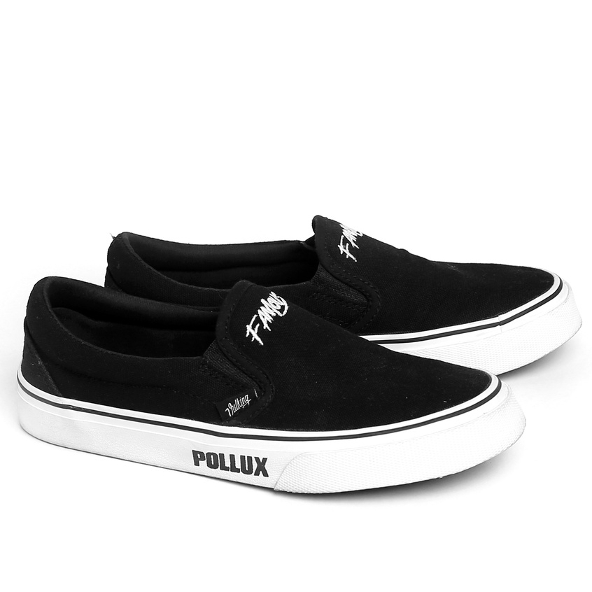 Vulking Sepatu Slip On Pria Low Casual Skate Street Style Castor Pollux Black Canvas Original