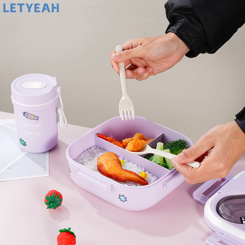 letyeah 1300ml Kotak bekal makan lunch box set /tempat makan anak set tas bekal /330ml cangkir sup /BPA free