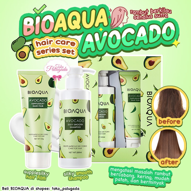 [BISA COD] BIOAQUA Avocado Hair Care Series Set - Bioaqua Avocado Shampoo - Bioaqua Avocado Hair Mask - Paket perawatan rambut Bioaqua