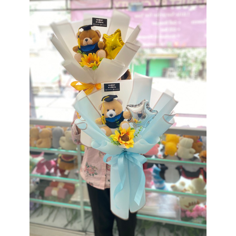 Buket Boneka Bunga Artificial Ulang Tahun Hadiah Anniversary Pernikahan Wisuda