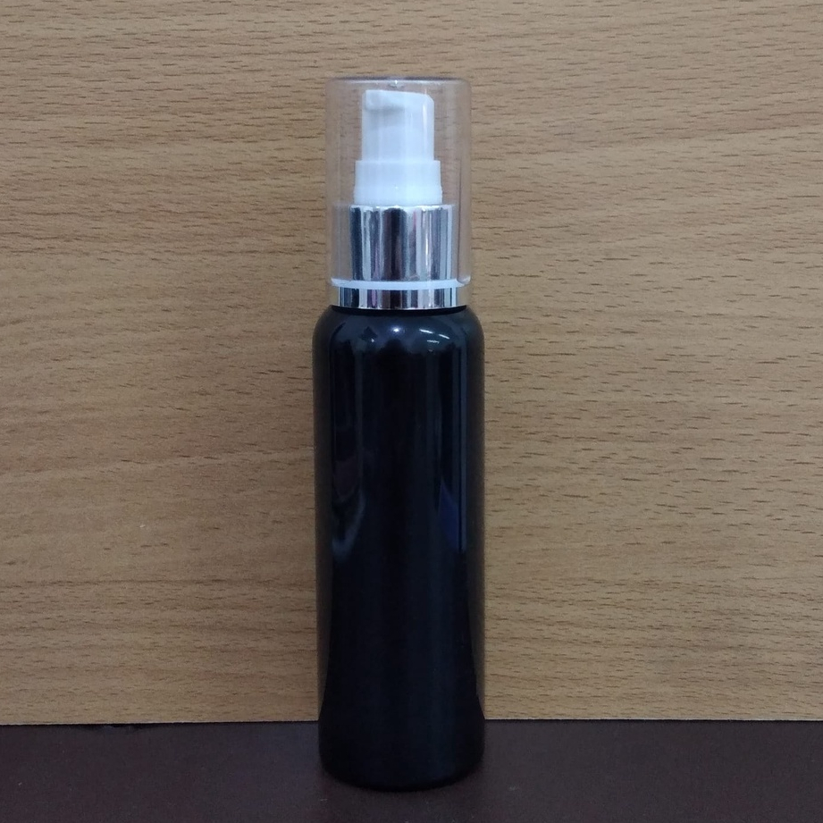 Botol Plastik PET 100ml BR Hitam Tutup Pump Treatment Full Cap Neck