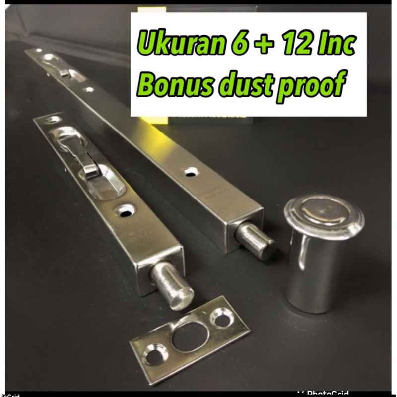 Grendel Tanam Flush Bolt 6” + 12” Inch + dust proof penutup grendel selot tanam pintu dua dobel bonus dust proof penutup grendel flust bolt penutup lubang grendel Selot Pintu Dobel/ grendel tanam 6 inch + 12 inch bonus flust bold penutup debu stainless