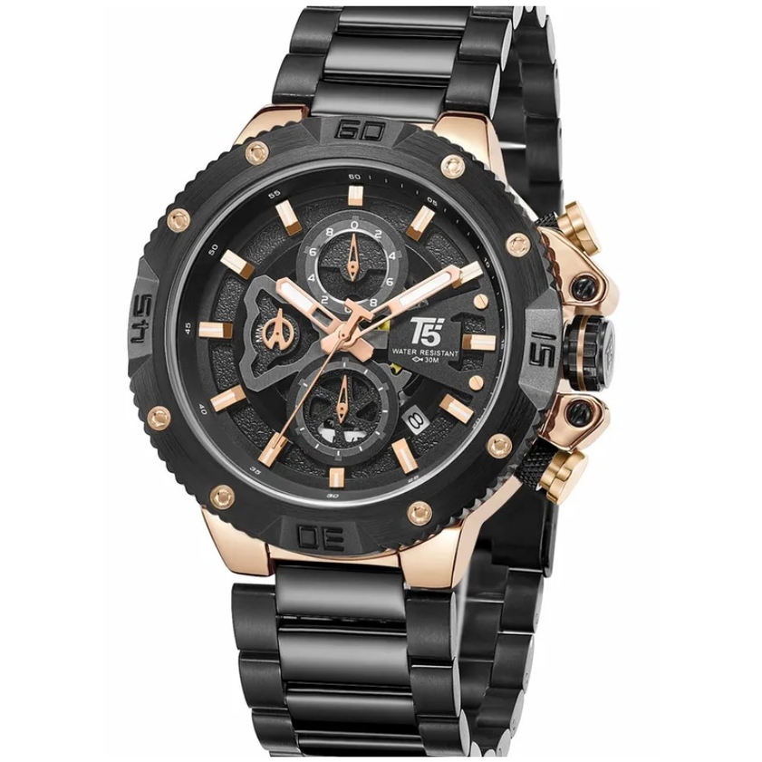 JAM TANGAN PRIA T5 T5-3705-MCBGRBA-IIX T5-3705 ANALOG WATER RESISTANT ORIGINAL Black Rose gold