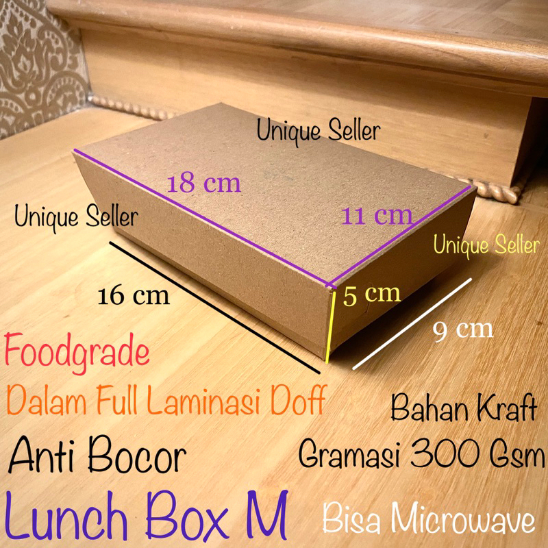Lunch Box M Uk 16x9x5 Kraft 300 Gsm Laminasi Doff Anti Bocor / Paper Kraft 300 Gram Lunch Box M / Paper Lunch Box M / Brown Kraft Lunch Box M / Lunch Box Coklat M / Kotak Makan Kertas M