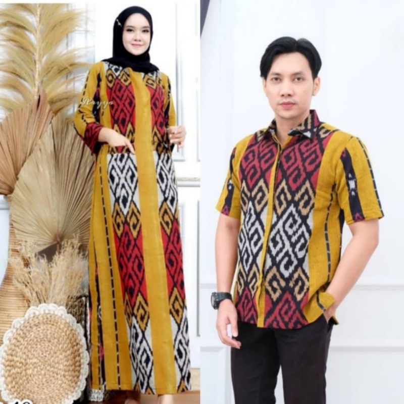 baju tenun couple - gamis couple abaya tenun syar'i - baju couple muslim muslimah - baju kondangan