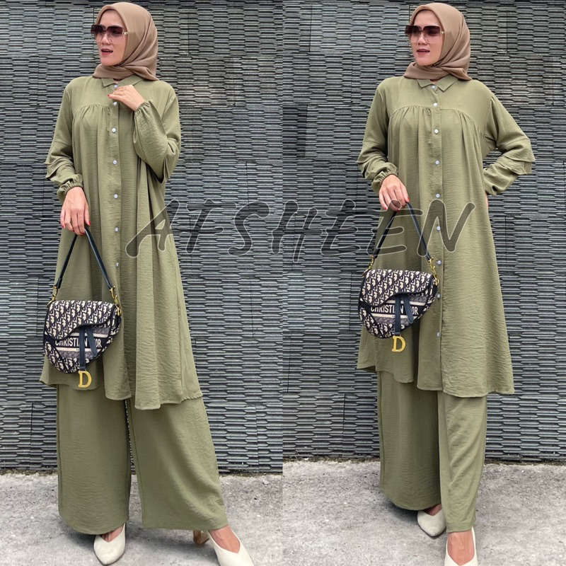 SET THALITA CRINKEL AIRFLOW PREMIUM/ONE SET LONG TUNIK POLOS JUMBO/SETELAN TUNIK WANITA TERBARU