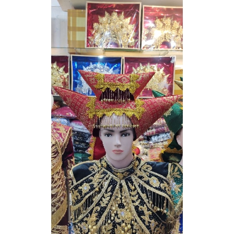 tanduk model 2 tingkat..bahan songket prium.