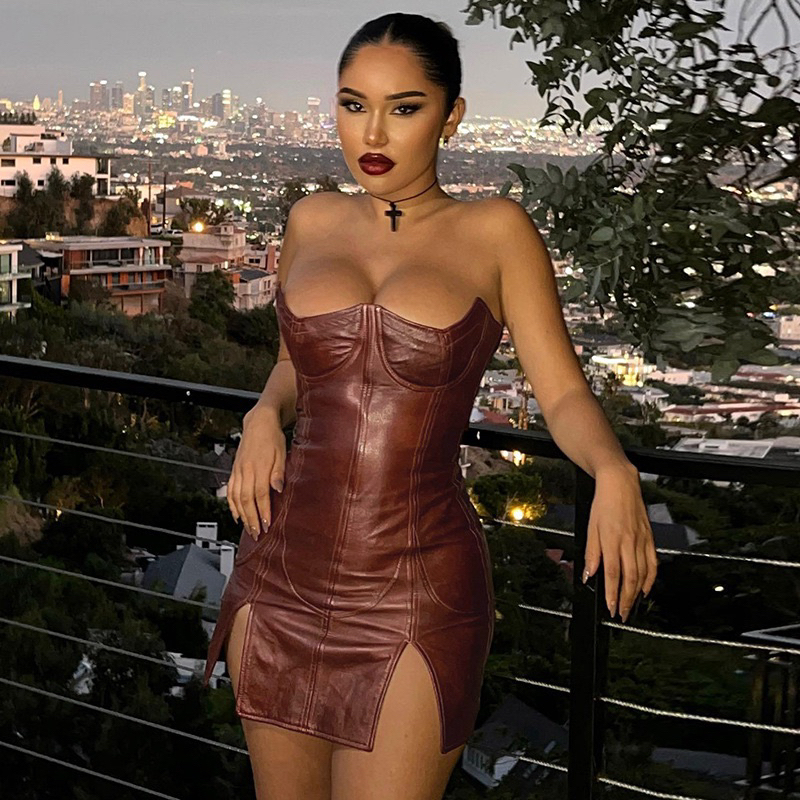 TUBE SLIT LEATHER DRESS