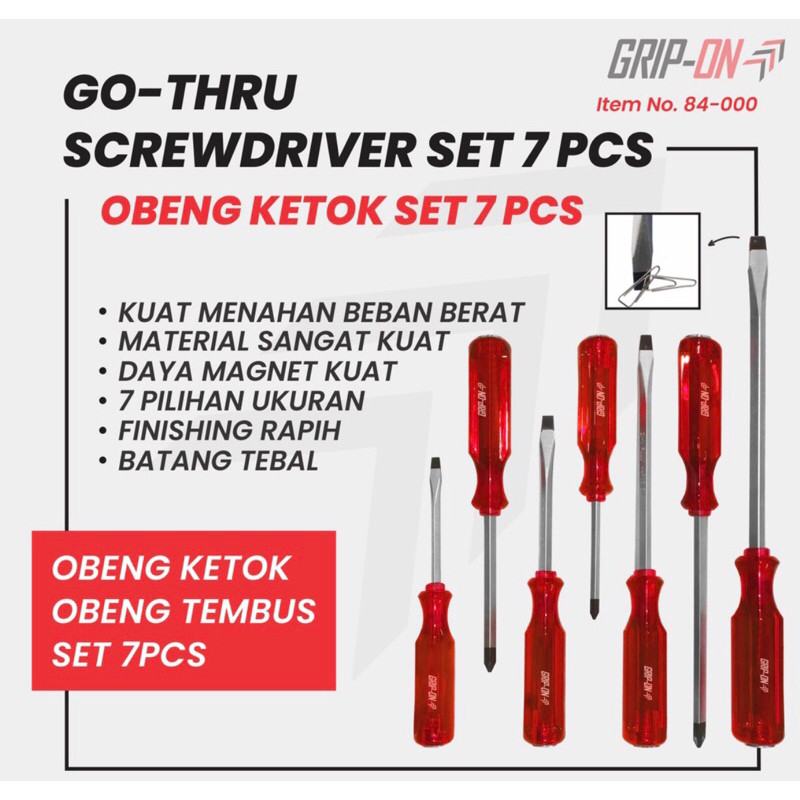 GRIP ON Obeng Tembus Ketok set 7 pcs / GO-THRU Screwdriver / Alat bengkel