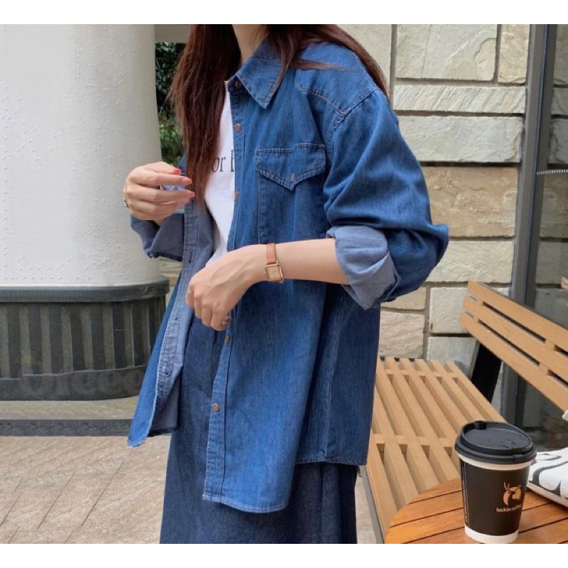 Kemeja Denim Wanita / Denim Shirt / Atasan Wanita Lengan Panjang E.40