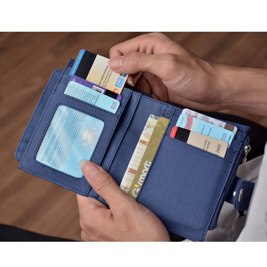 Dompet pria wanita lipat dompet cowok koin cardholder simple Robin Rainy Blue Dinamican Supply