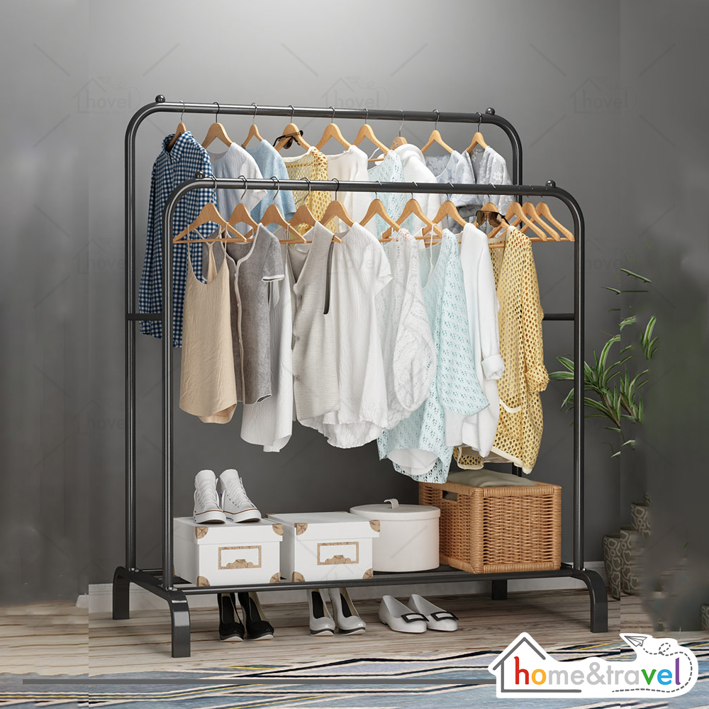 HOVELSHOP Rak Model Gawang Double Standing Hanger Besi Gantungan Pakaian