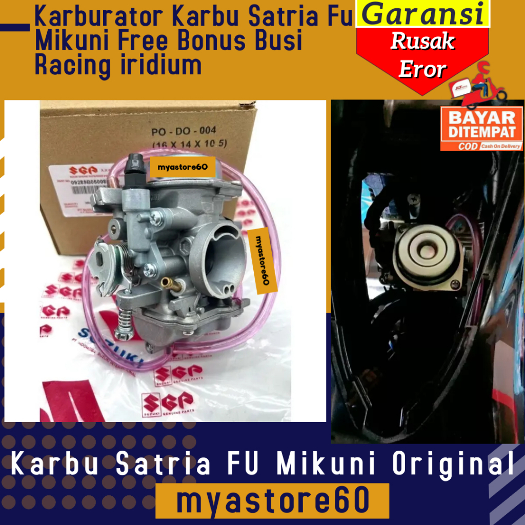 (ASLI MIKUNI) karburator Suzuki Satria Fu 150 Karbu Carburator Satria Fu Mikuni Free Bonus Busi Racing iridium