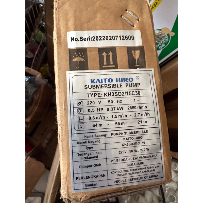 Pompa submersible/ satelit/ pompa celup kaito hiro 0,5 hp 3 inch + kabel 30m