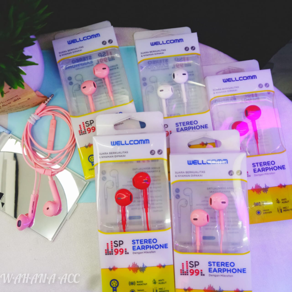 Headset Handsfree Earphones Merk WELLCOMM STEREO SP99 Extra Bass EARPHONE WELLCOMM SP99