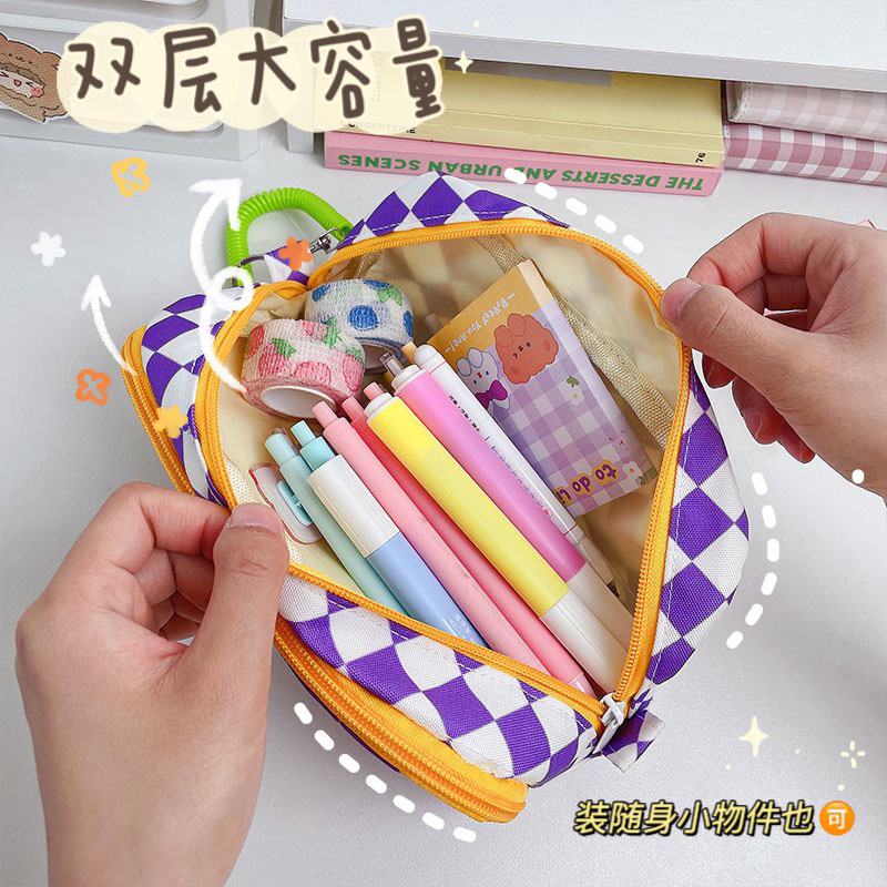 PENCIL CASE KOREAN PREMIUM PLAID / POUCH MAKE SERBAGUNA / POUCH KOSMETIK ORGANIZER TRAVEL BAG / TAS PENSIL TEMPAT ALAS TULIS