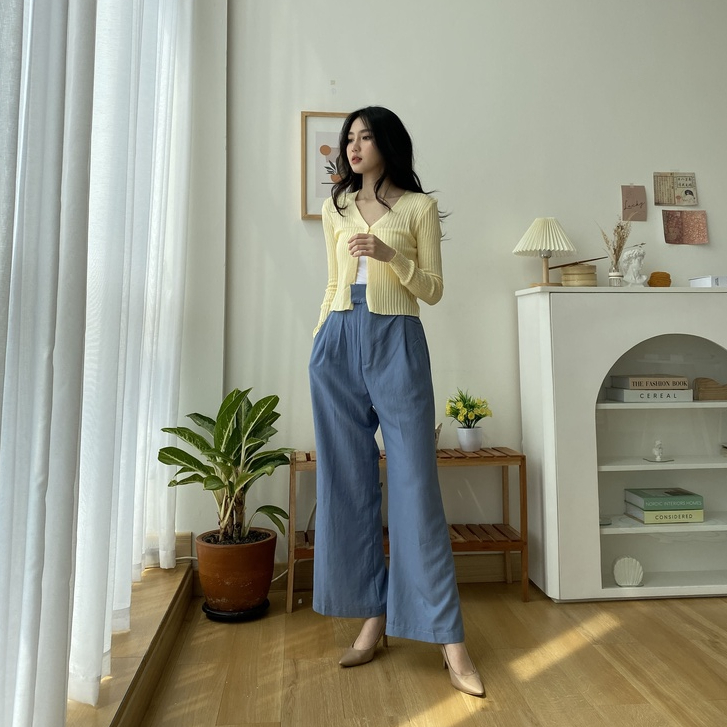 Carli Linen Pants - Celana Panjang Kulot Korea Wanita - High Waist Pants - Casual / Formal