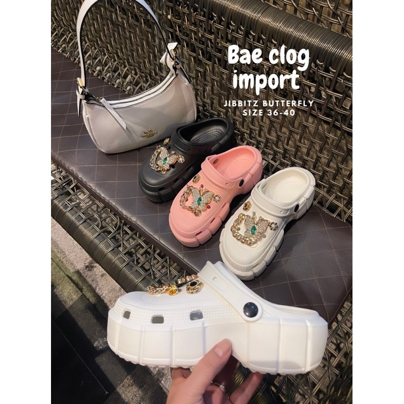 GJAZ BAE CLOG FLATFOM WANITA TINGGI 6 CM IMPORT JIBBIT BUTTERFLY