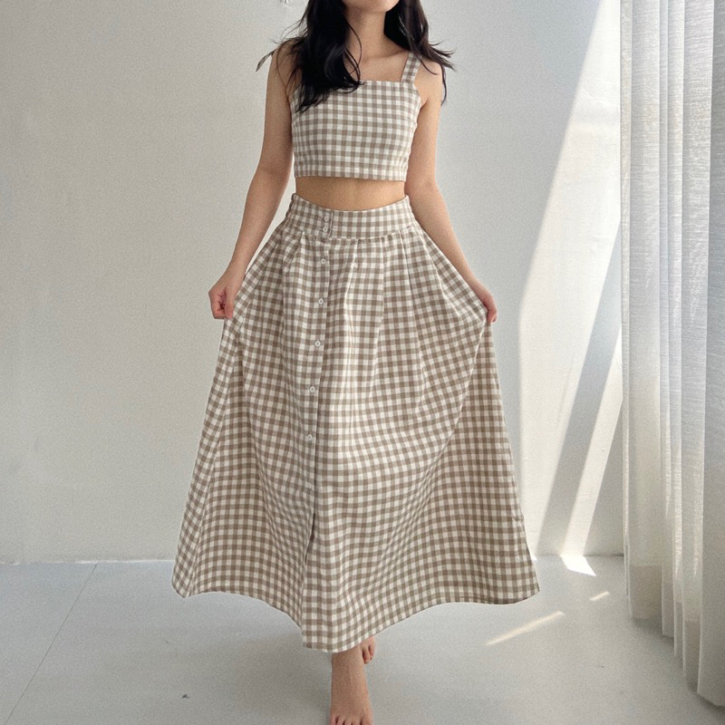 Selim Label Ilona Set Checkerered Skirt Cute Crop Top Setelan Rok