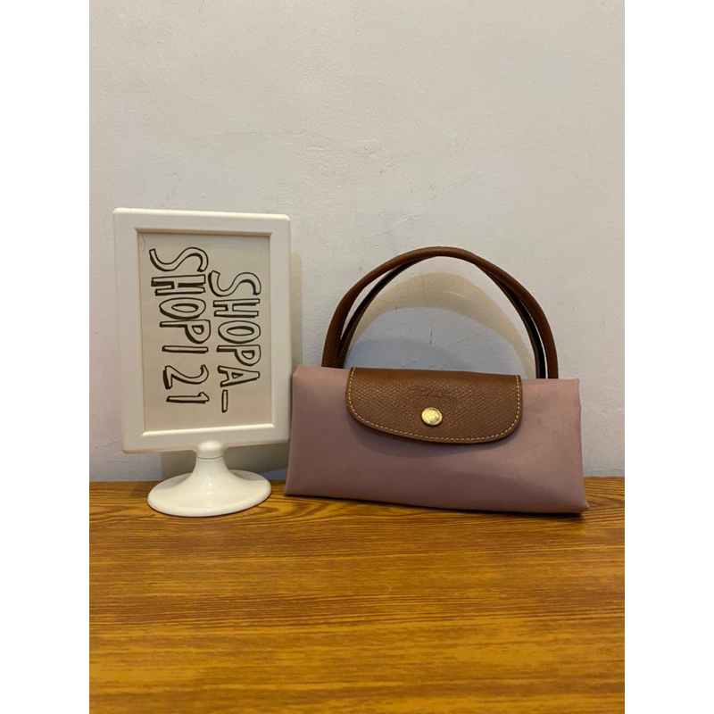 preloved tas lc ori warna dusty pink handbag top handle longchamp ori