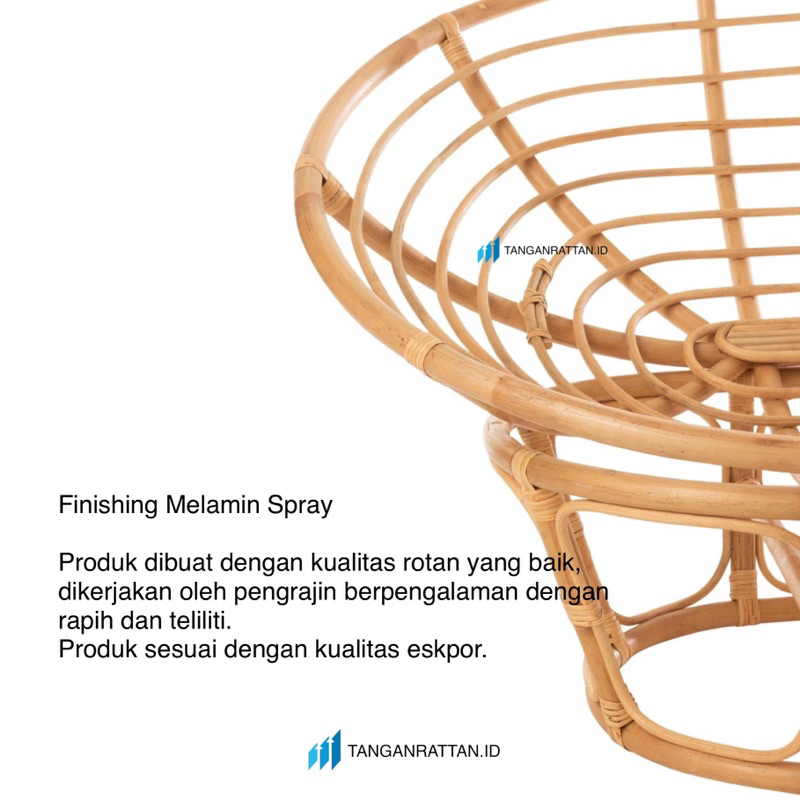 KURSI SANTAI PAPASAN ROTAN DENGAN KASUR DAN BANTAL / KURSI MINIMALIS PARABOLA BULAT FINISHING SOLID