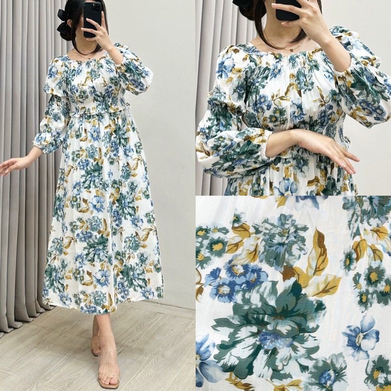 Daster Dress ZUYYIN Dress Smoke Kerut Sabrina Rayon Motif