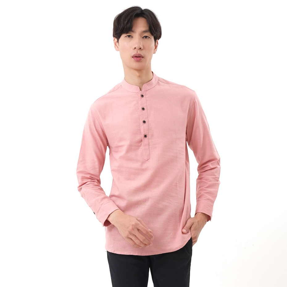 SANVANINA Kemeja Kurta Koko Shanghai Pria Slim Fit Lengan Panjang Salmon Peach - E-1411L