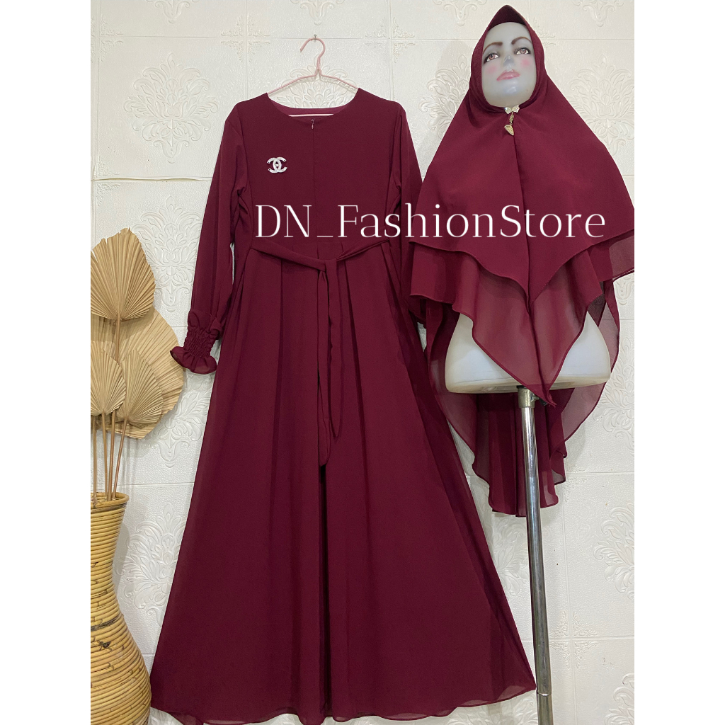 Gamis Ceruty Babydoll Polos Set Jilbab Free Bros Bahu / Tangan karet Busui Friendly