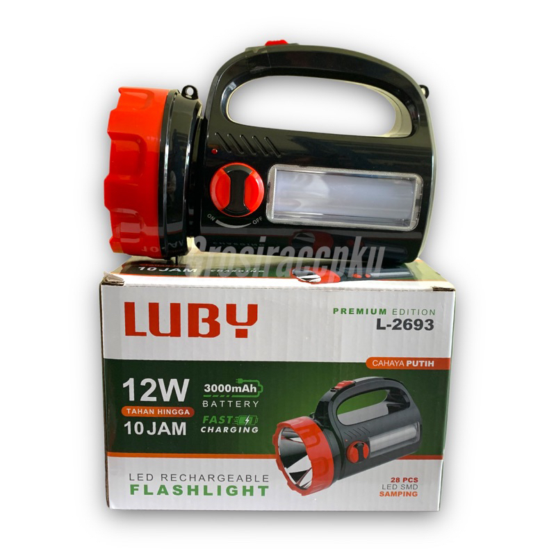 Senter Luby 12 watt Tahan Hingga 10 Jam Baterai Cas Ulang Cepat L 2693 Lampu Emergency LED