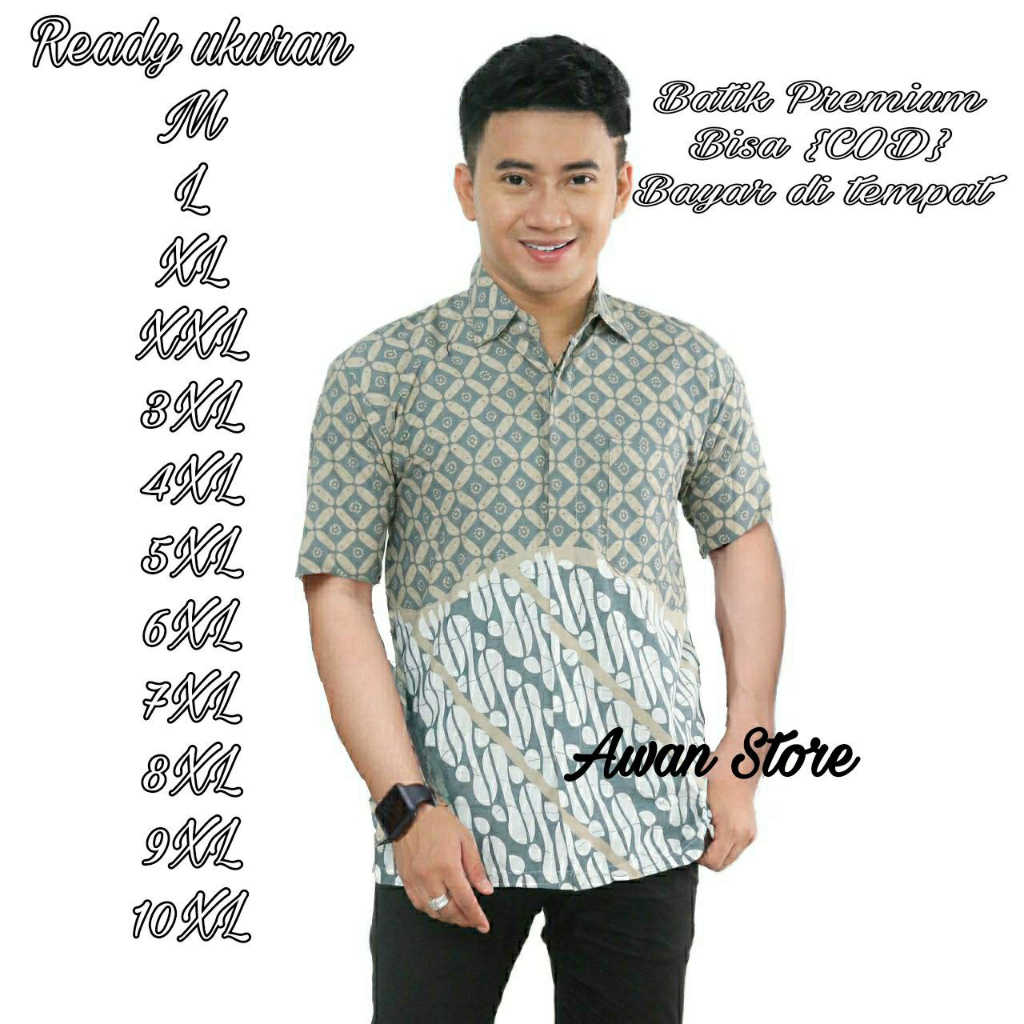 TERBARU Kemeja Batik Pria Lengan Pendek KAWUNG HIJAU Hem Baju Batik Pria Lengan Pendek M L XL XXL 3XL 4XL 5XL 6XL 7XL 8XL 9XL 10XL